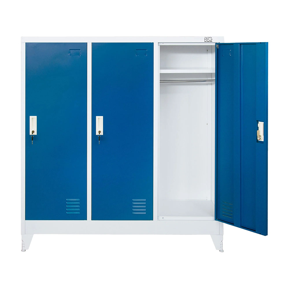 Троен метален гардероб RFG 120/40/120 см бял-син